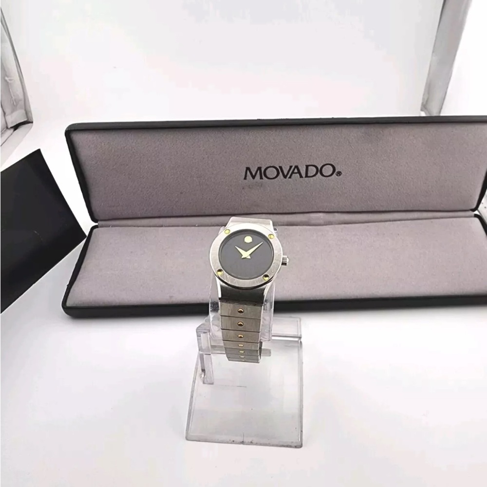 WOMEN'S VINTAGE MOVADO MUSEUM TWO TONED STAINLESS STEEL WATCH new battery